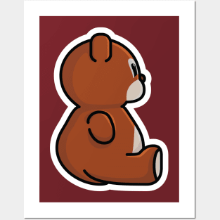 Sitting Teddy Bear Side View Sticker vector illustration. Animal nature icon design concept. Bear cartoon character sticker design logo with shadow. Posters and Art